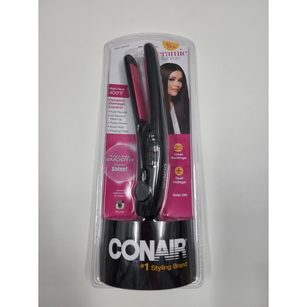 Conair Ceramic FlatIron 3/4 Inch Hair StraightenerBlack CS4VCSR 400F DualVoltage